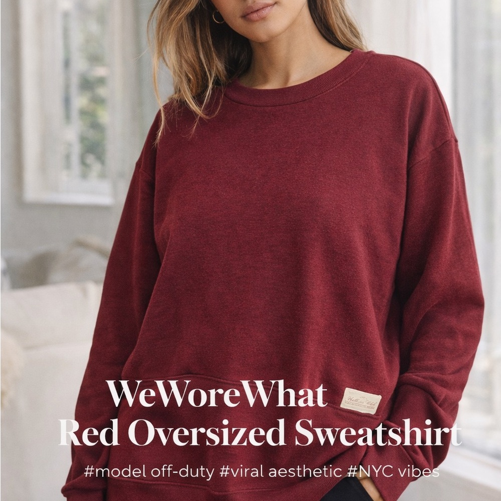WeWoreWhat Crewneck Red Sweatshirt | Oversized Cozy Minimal Lounge Pullover L